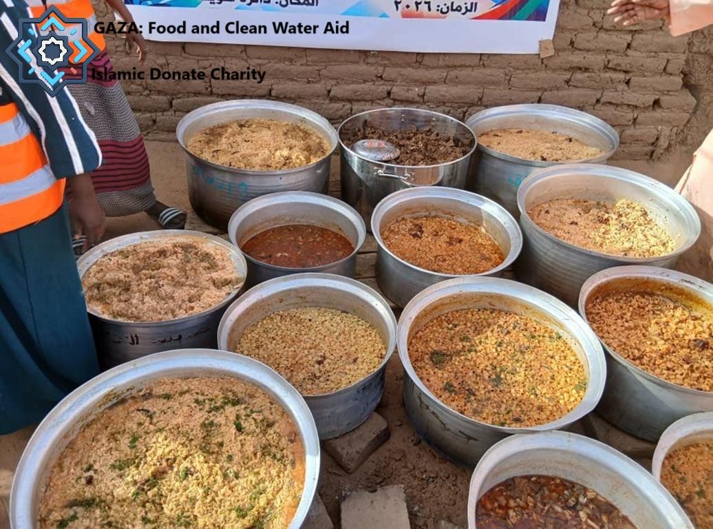 Gaza Food and Clean Water Aid through TRX donations. Large pots of nutritious hot meals ready for emergency relief.