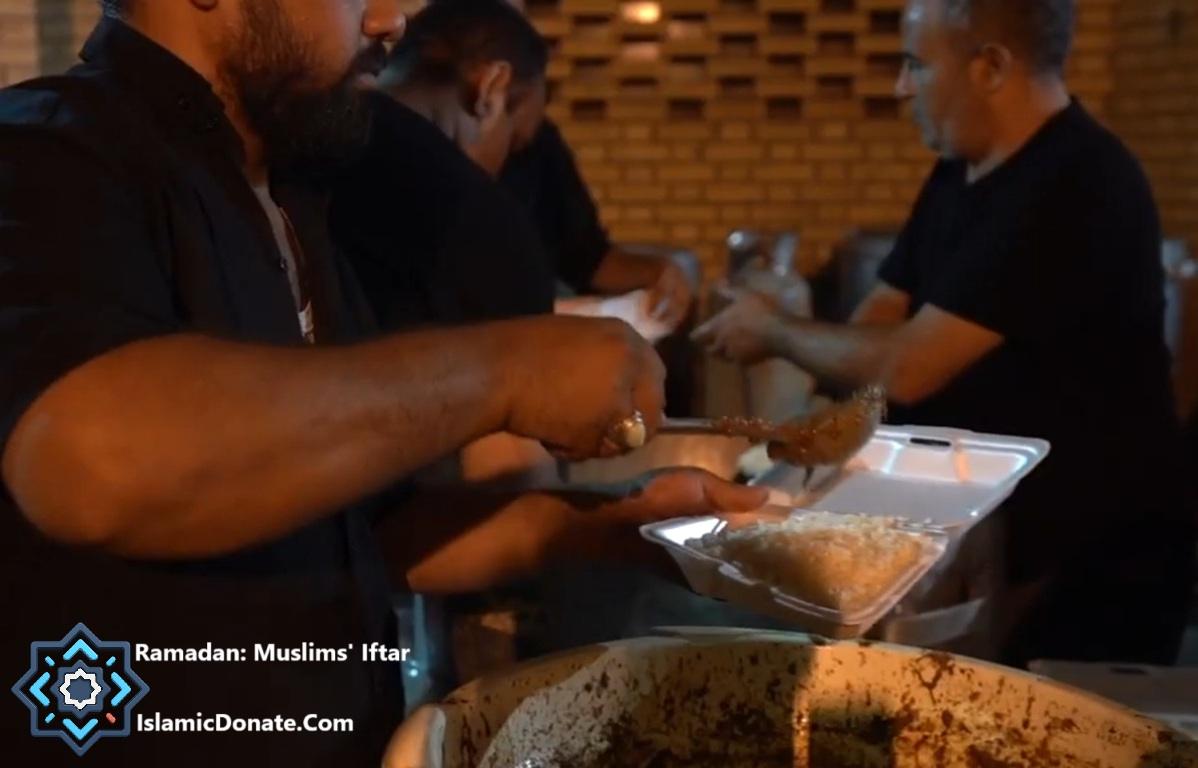 Volunteers serving Iftar meals to needy Muslims, with contributions made via cryptocurrency donations like USDS facilitating immediate relief in crisis zones.