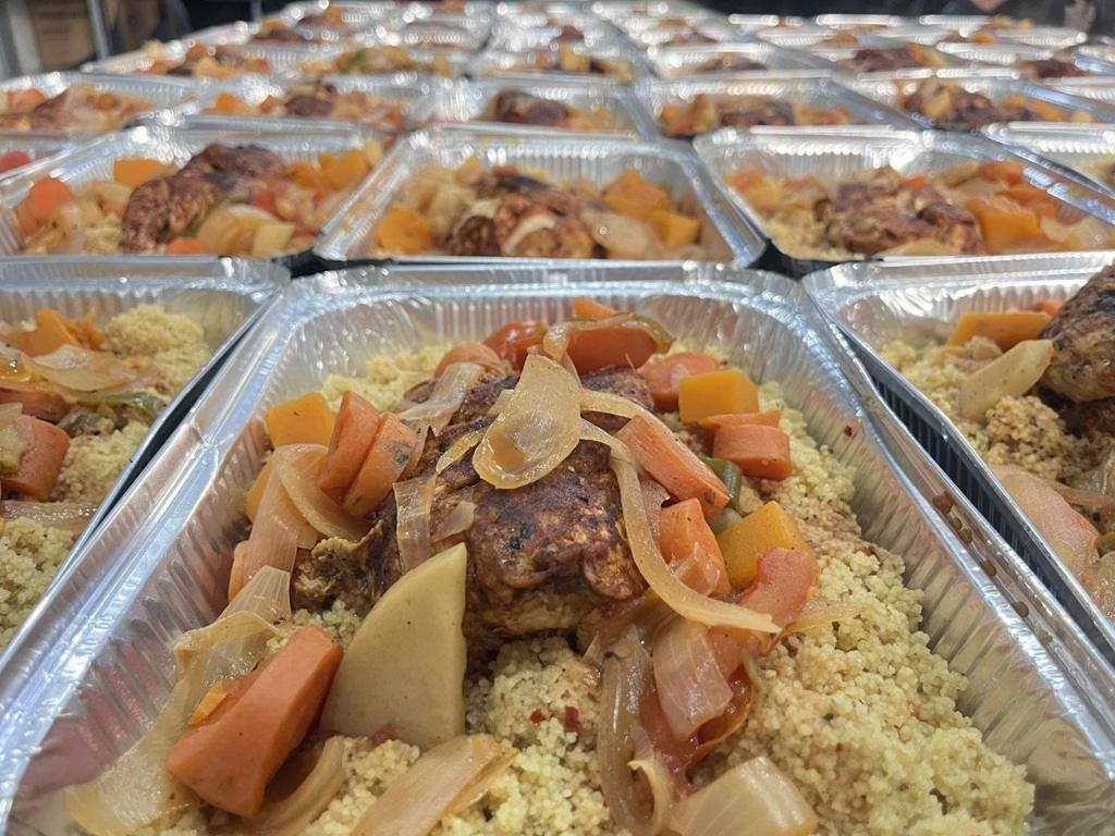 Qurbani crypto charity meals with meat and vegetables funded by Litecoin donations for families in Gaza and Lebanon.