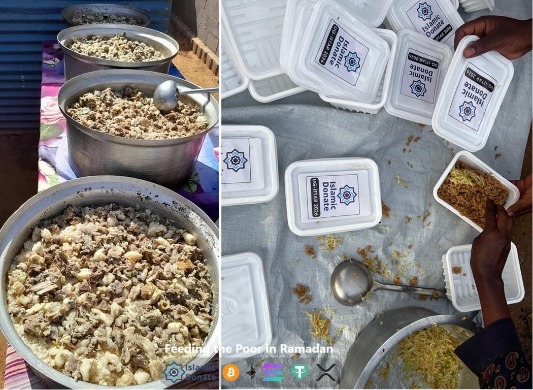 Workers pack rice using USDC to change lives via secure giving. Hidden Crypto Sponsor feeds the needy with hot meals.