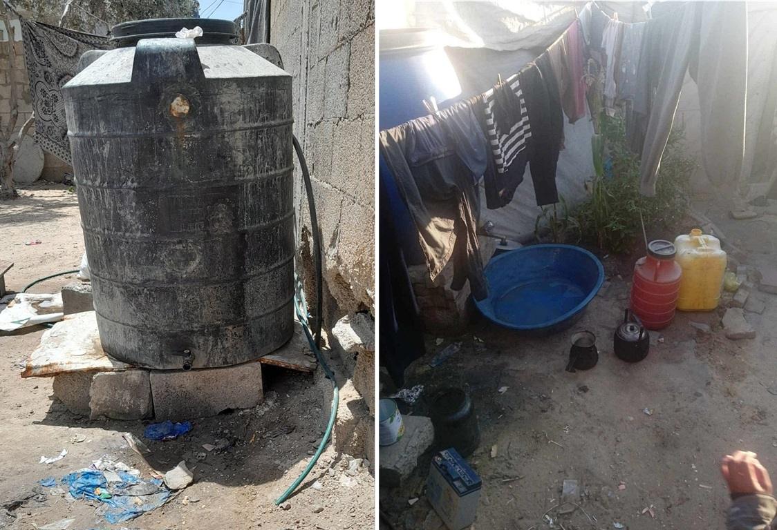 Water tank and hygiene kits funded by USDT to help Gazans in heat stop disease hazards in displacement camps.