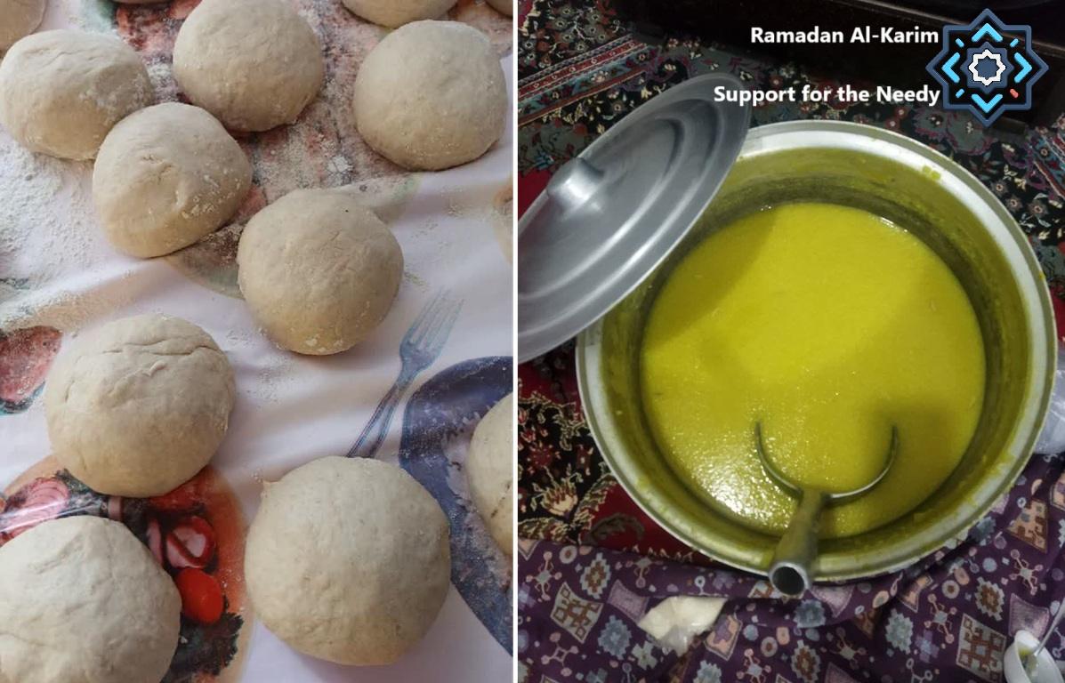 Dough balls ready for drying into noodles, and a pot of prepared soup. Cryptocurrency donations fund this food preparation, providing sustenance via stablecoins like Tether for the needy.