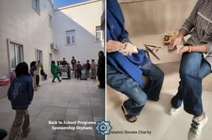 Children participating in a back-to-school program and someone working with clay, supported by crypto donations via RLUSD.