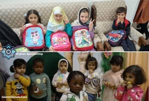 Children receiving school supplies. Orphan sponsorship via crypto donation with BTC supports vulnerable children.