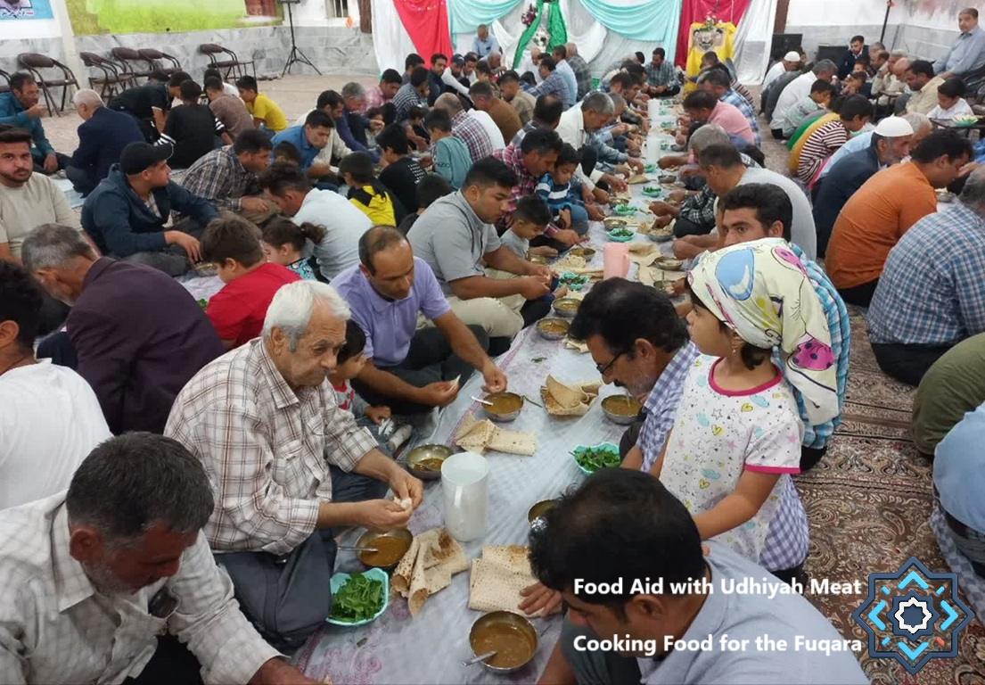 Eid al-Adha Qurbani communal meal for families in need funded by TRX. Feeding poor communities Food Aid with Udhiyah Meat.