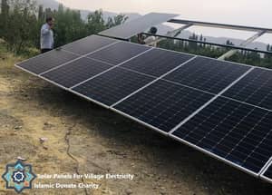 Installing solar panels in a village for electricity, powered by crypto donations like BTC. Empowering communities with sustainable energy solutions.
