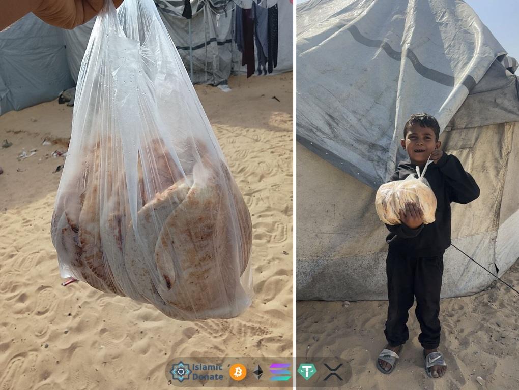 Anonymous Crypto Donation delivers bread to a child in a refugee camp. Helping the needy with LTC impacts lives deeply.