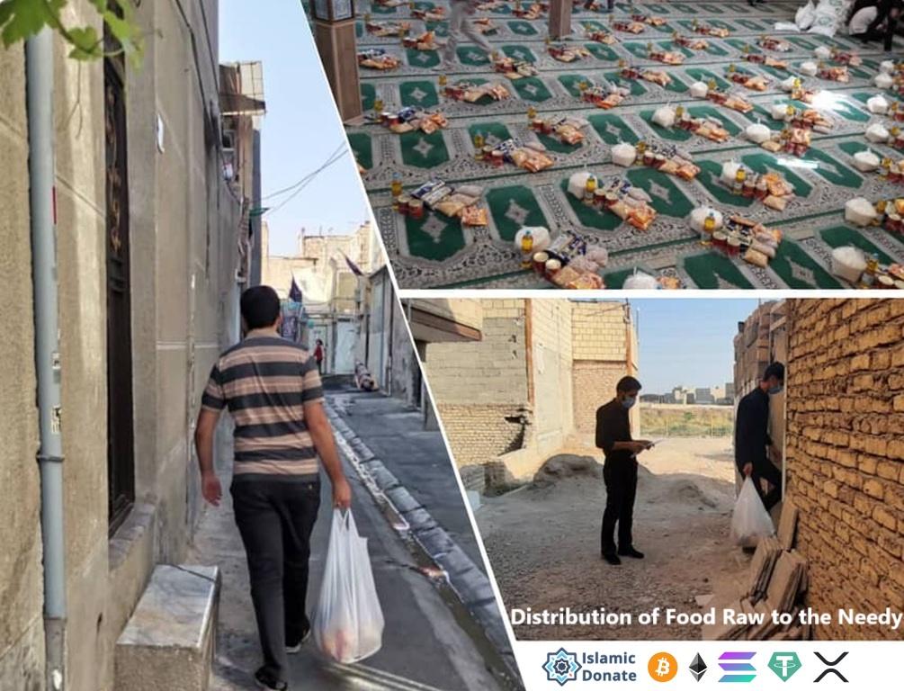 Zakat in Ramadan crypto donations provide food packages and raw meals for needy Muslims funded by Solana blockchain.