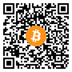 QR code for Bitcoin donations with a prominent Bitcoin logo. Supports crypto donations. Islamic Donate Charity.