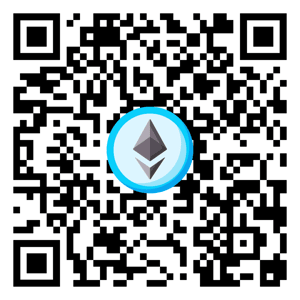 QR code for cryptocurrency donations with Ethereum logo. Supports donations via stablecoins and blockchains. Islamic Donate Charity.