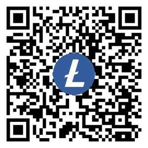 LTC QR code for anonymous crypto donations, featuring the Litecoin logo. Supports safe and fast charitable giving.