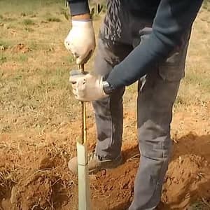 Person wearing gloves planting a sapling in the ground, symbolizing ongoing charity and sustainable income for needy families, supported by crypto donations like BTC.