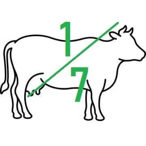 Illustration of a cow divided into seven portions, with one portion highlighted, symbolizing a donation or share of Qurbani. This charitable contribution is processed via USDT.