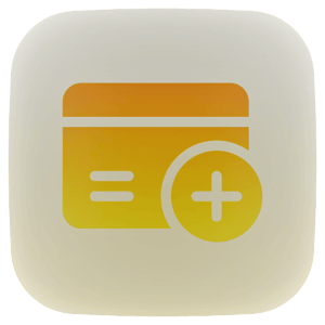 A yellow icon depicting a card with two horizontal lines and a plus sign in a circle, symbolizing adding a donation with RLUSD crypto.