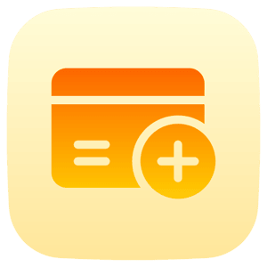 A graphic icon representing adding a new item or donation, with a plus sign inside a circle next to a card-like shape. Donations can be processed via ETH.