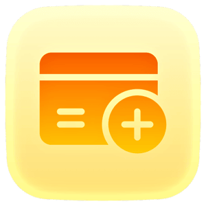 Abstract icon representing a wallet or card with a plus sign, symbolizing new additions or donations, processed via ETH.