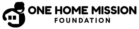 The One Home Mission Foundation logo, a silhouette of a person holding a house, representing aid and support for homeless individuals.