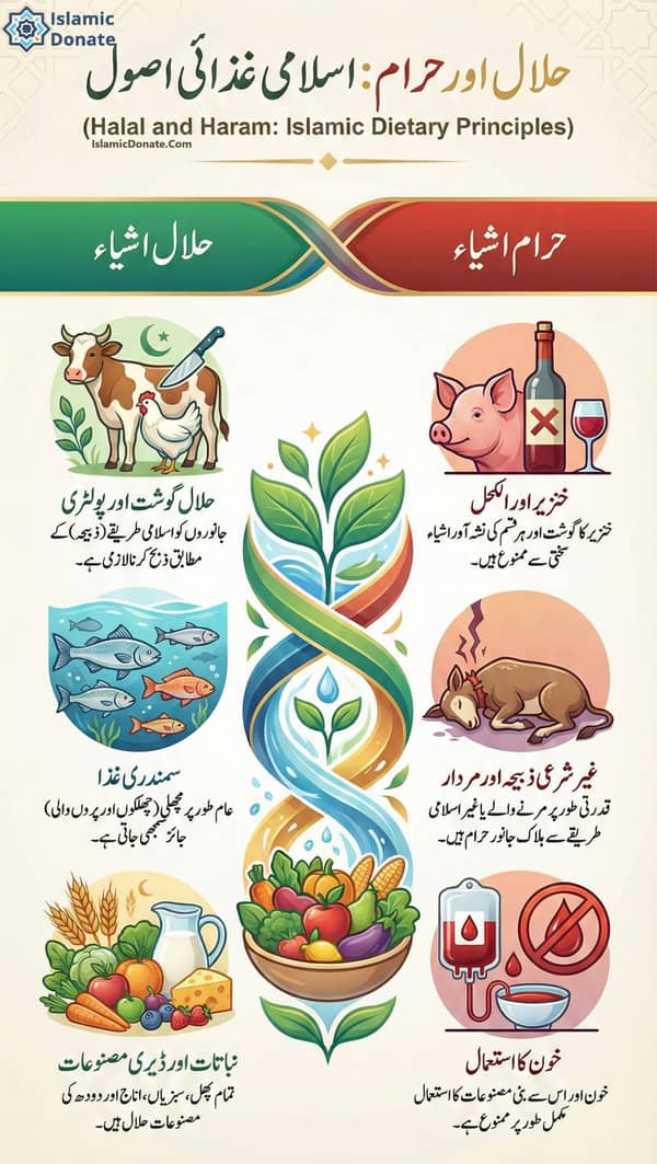 اسلامی غذائی قوانین کی تفصیلی معلومات: حلال (جائز) کھانوں میں ذبیحہ کا گوشت، زیادہ تر سمندری غذا، پیداوار، اناج، اور دودھ شامل ہیں۔ حرام کھانے میں خنزیر کا گوشت، شراب، غلط طریقے سے ذبح کیے گئے جانور، خون اور مردار شامل ہیں۔ ETH جیسے cryptocurrency عطیات قبول کرتا ہے۔