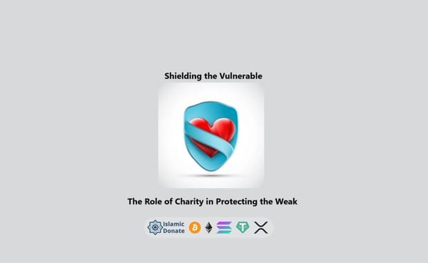 Shielding the Vulnerable heart icon text with cryptocurrency protection services donation support for human rights and safety.