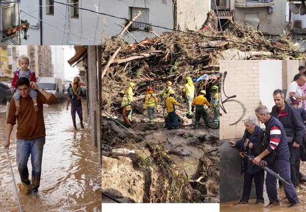 Valencia flood victims receive aid; rescuers clear debris. Crypto donations with BTC support relief efforts for displaced families needing water, food, and clothing.