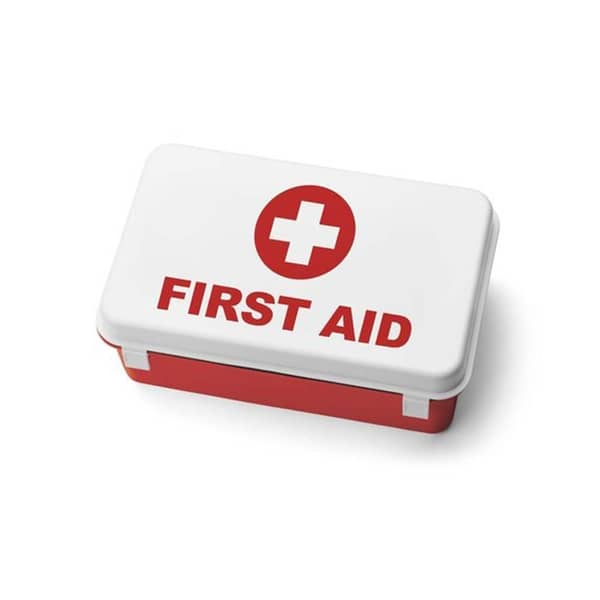 First aid kit depicted on a white background, symbolizing immediate assistance and care in crisis situations, with aid potentially supported by ETH.