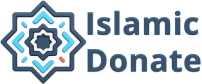 Islamic Donate logo, a blue and teal abstract geometric design next to the words "Islamic Donate". This logo represents a platform for crypto Zakat donations.